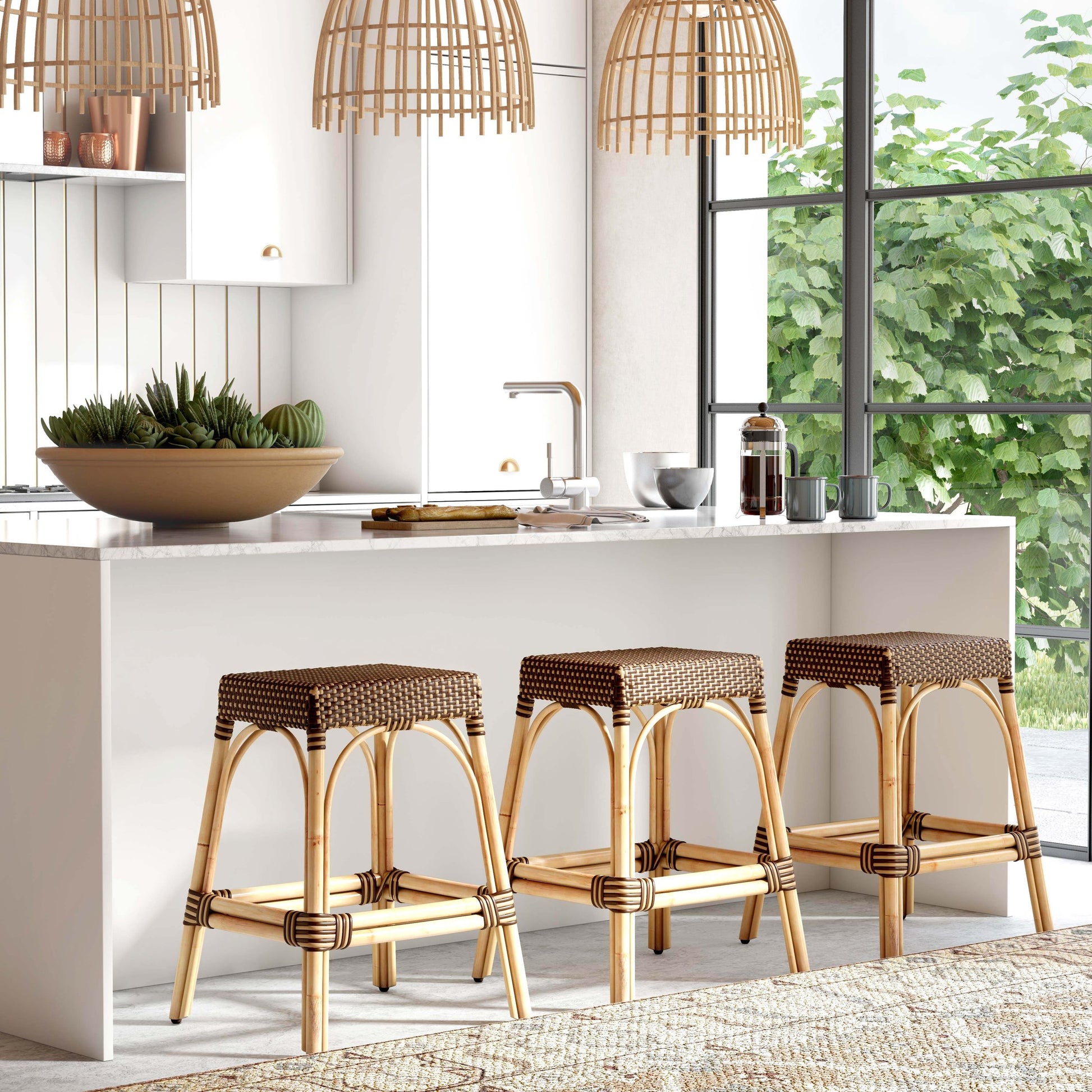Robias Counter Stool by Butler Specialty Company. Made from rattan, polyurethane synthetic rattan in a coastal style.