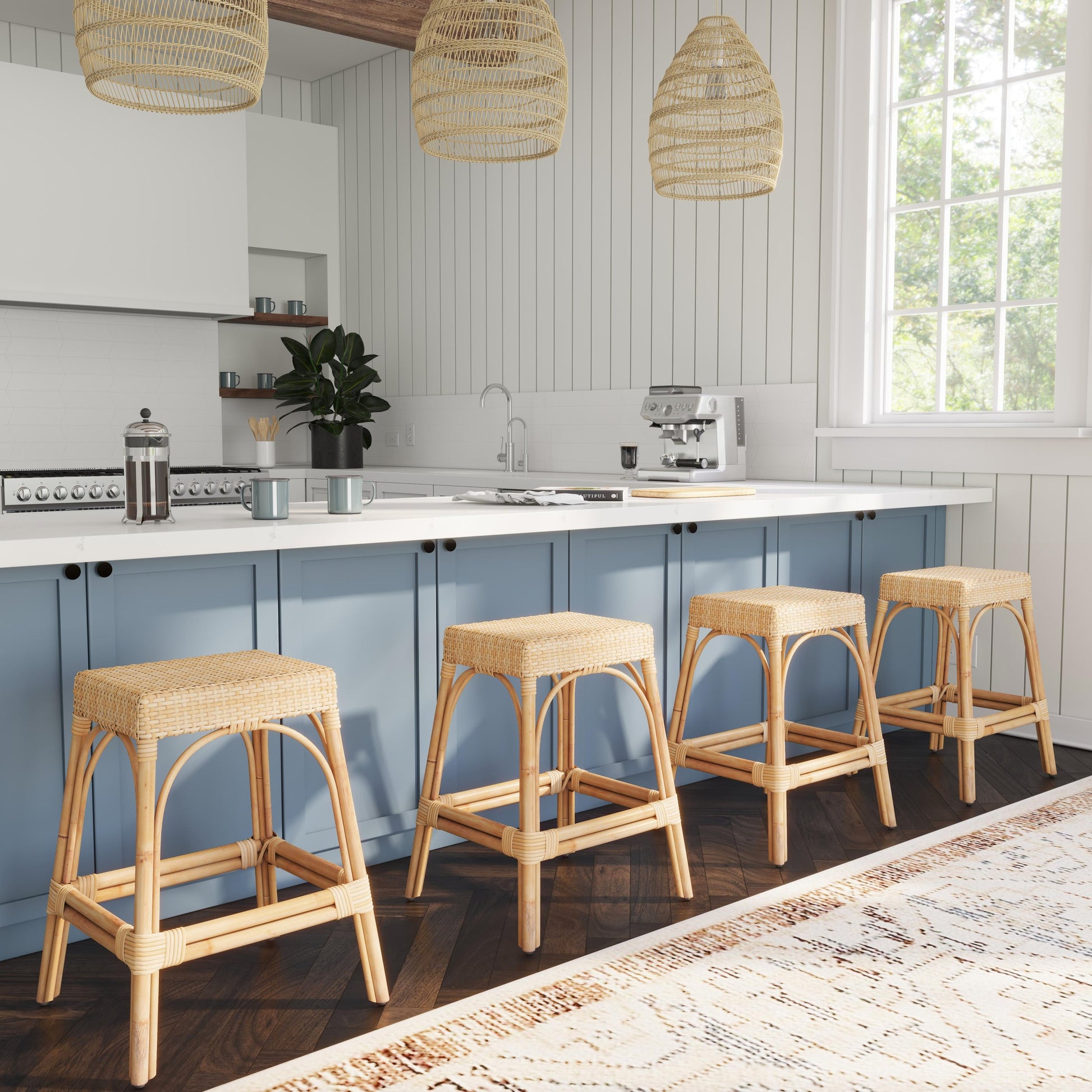 Robias Counter Stool by Butler Specialty Company. Made from rattan, polyurethane synthetic rattan in a coastal style.