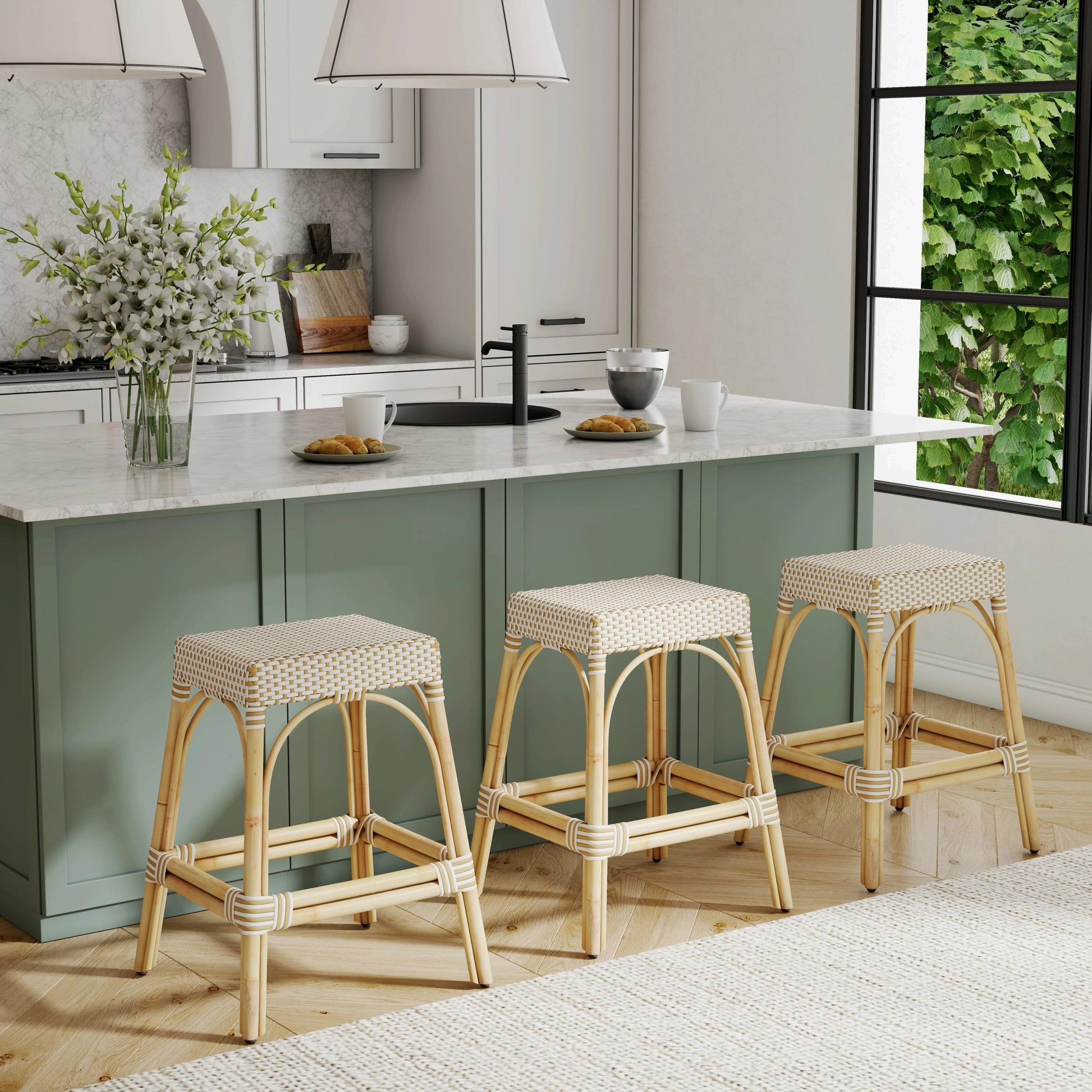 Robias Counter Stool by Butler Specialty Company. Made from rattan, polyurethane synthetic rattan in a coastal style.
