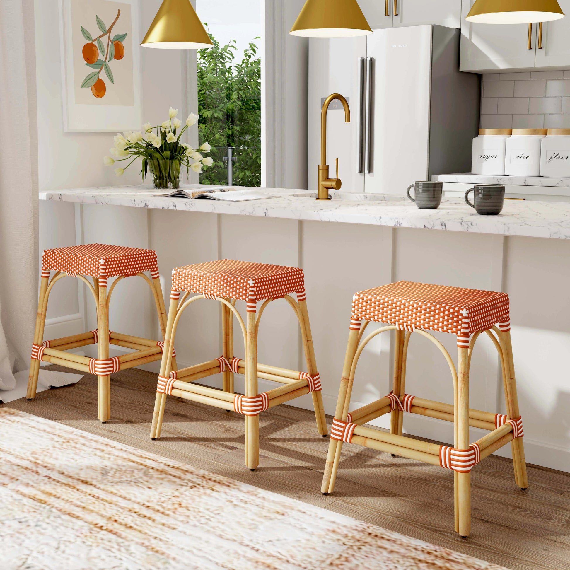 Robias Counter Stool by Butler Specialty Company. Made from rattan, polyurethane synthetic rattan in a coastal style.
