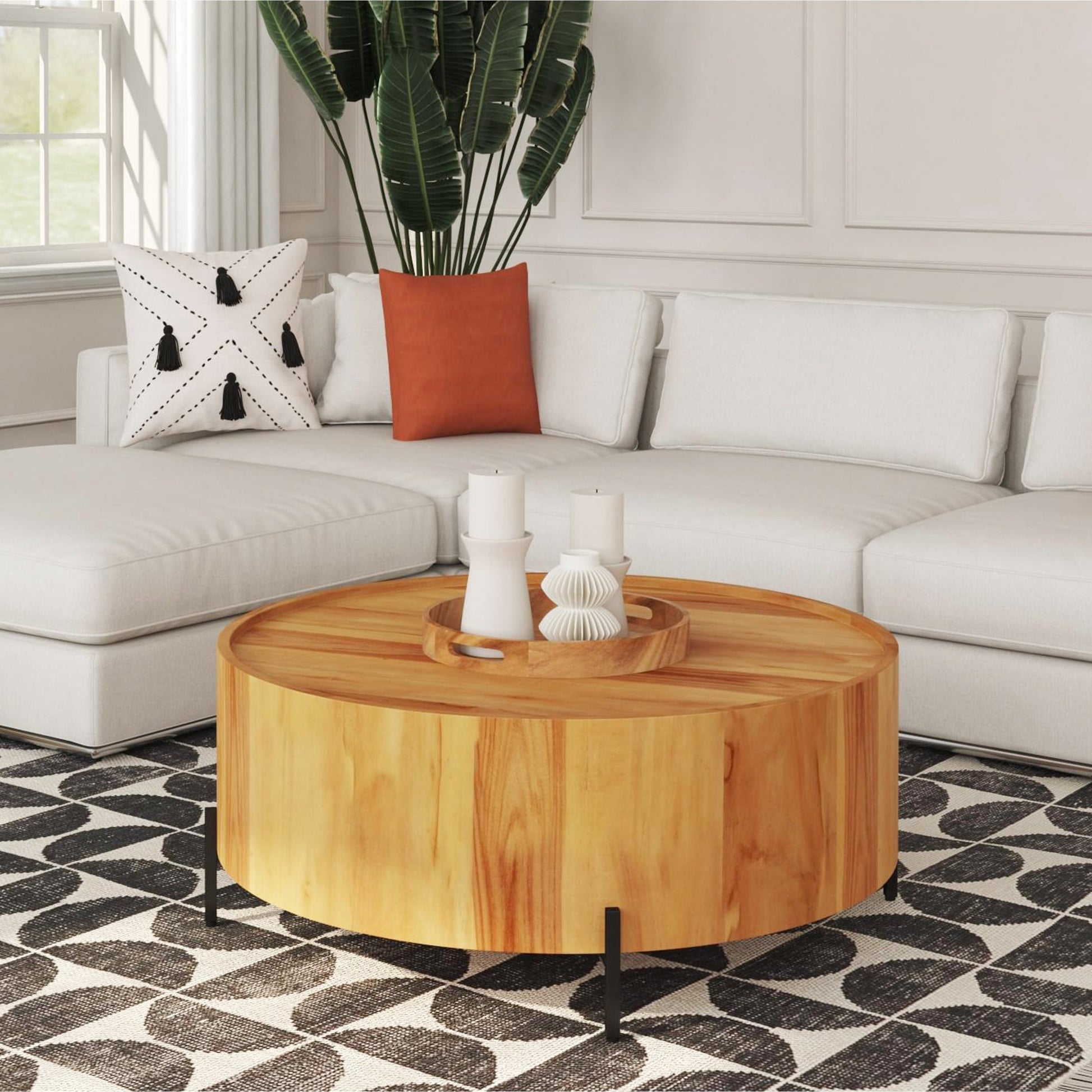 Tori Coffee Table by Butler Specialty Company in mindi and sandy shore. Made from mdf, mindi veneer, mahogany wood, metal legs in a modern style.