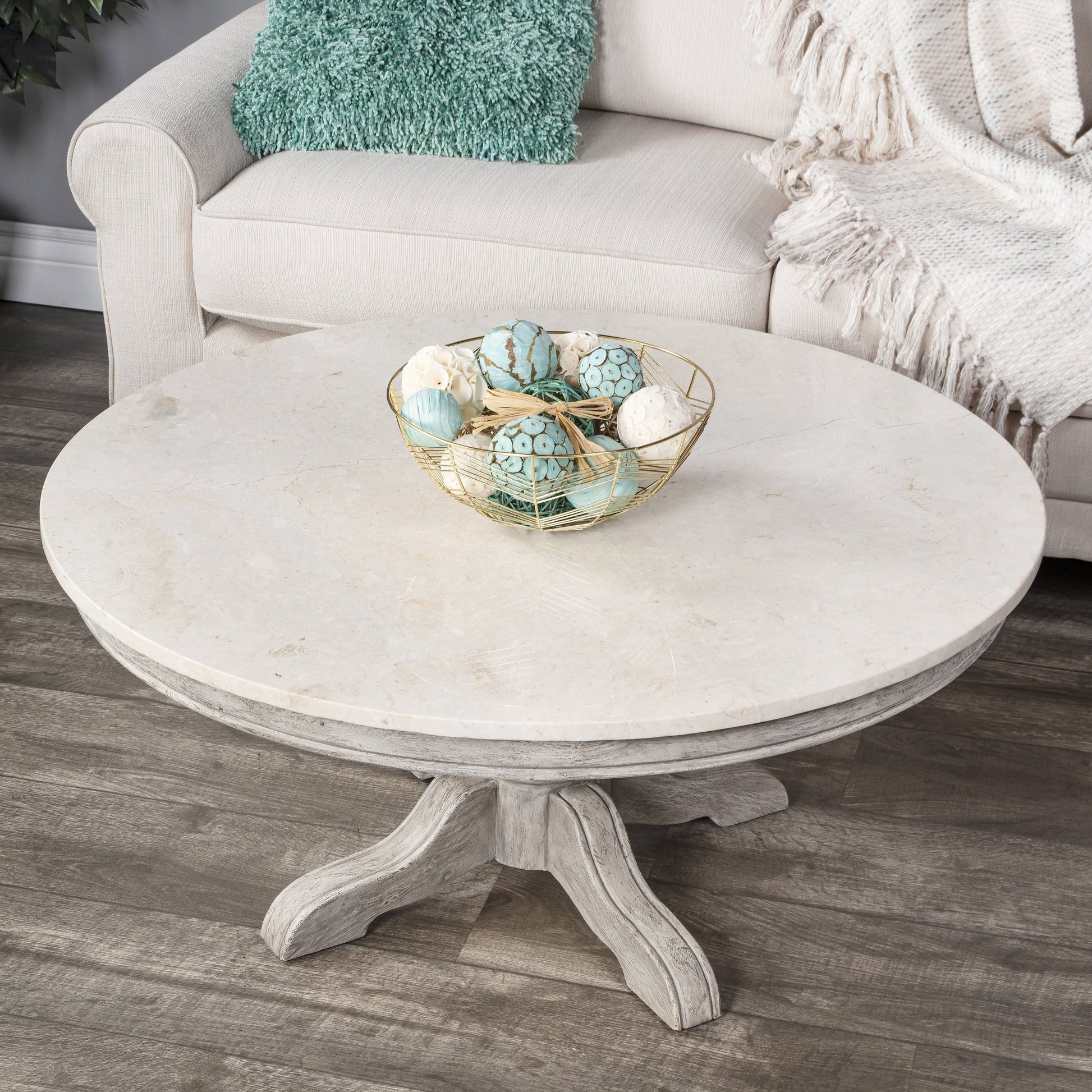 Danielle Round Coffee Table by Butler Specialty Company. Made from marble, mahogany wood, plywood in a cottage & farmhouse style.