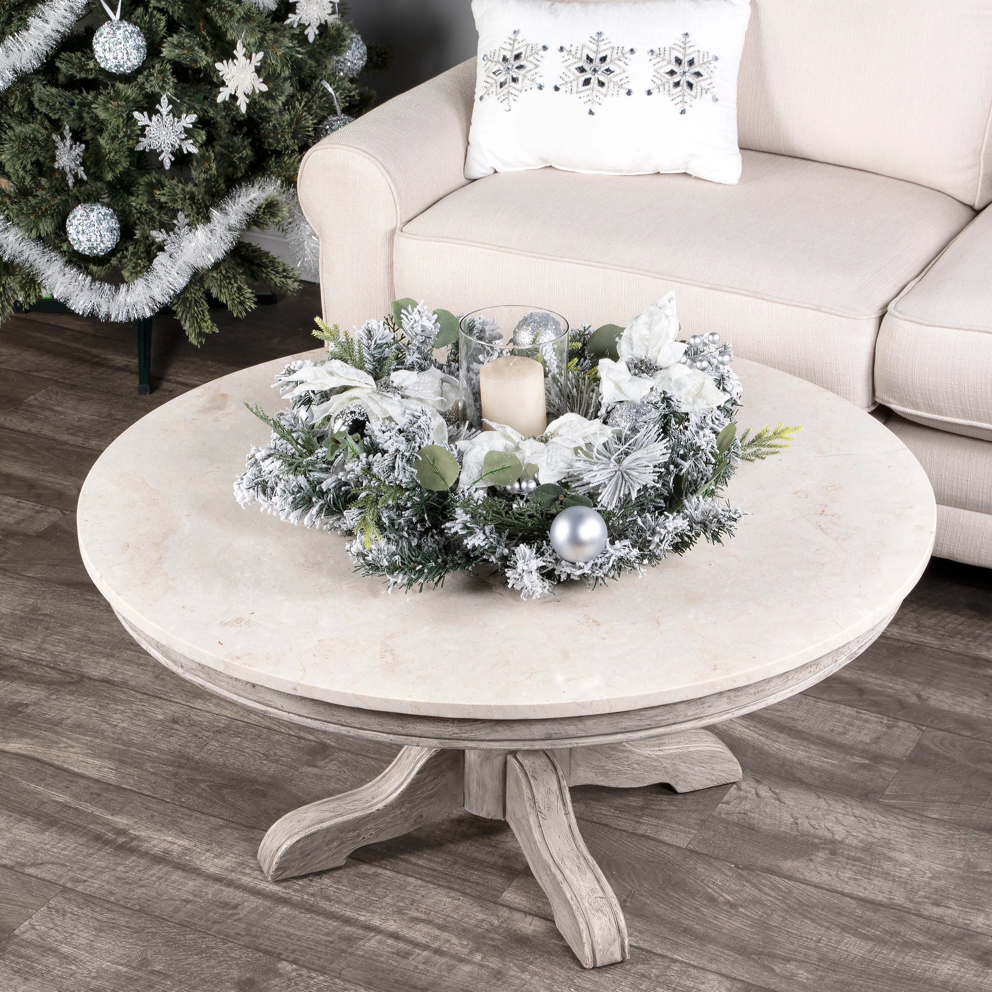 Danielle Round Coffee Table by Butler Specialty Company. Made from marble, mahogany wood, plywood in a cottage & farmhouse style.