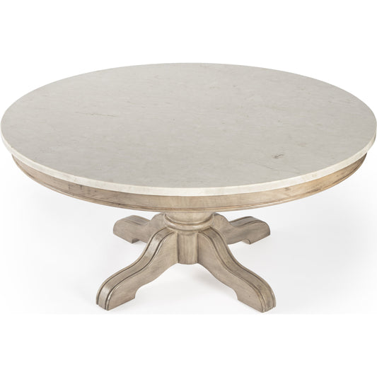 Danielle Round Coffee Table by Butler Specialty Company. Made from marble, mahogany wood, plywood in a cottage & farmhouse style.