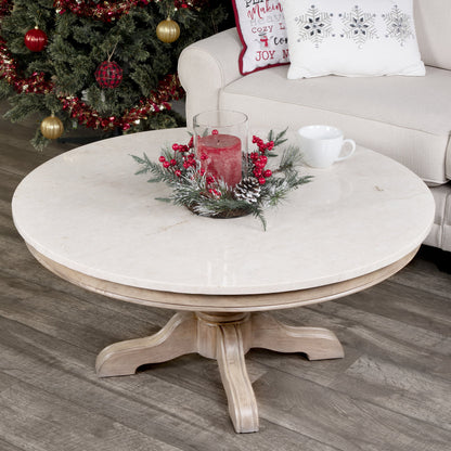 Danielle Round Coffee Table by Butler Specialty Company. Made from marble, mahogany wood, plywood in a cottage & farmhouse style.