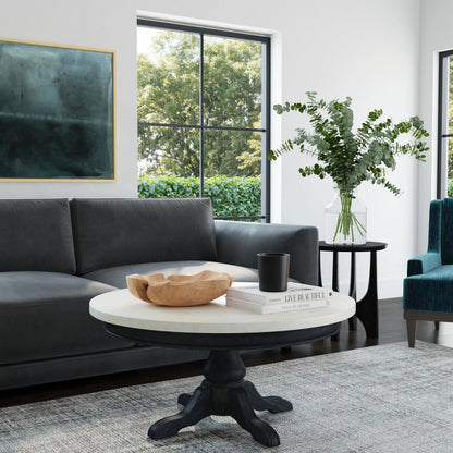 Danielle Round Coffee Table by Butler Specialty Company. Made from marble, mahogany wood, plywood in a cottage & farmhouse style.