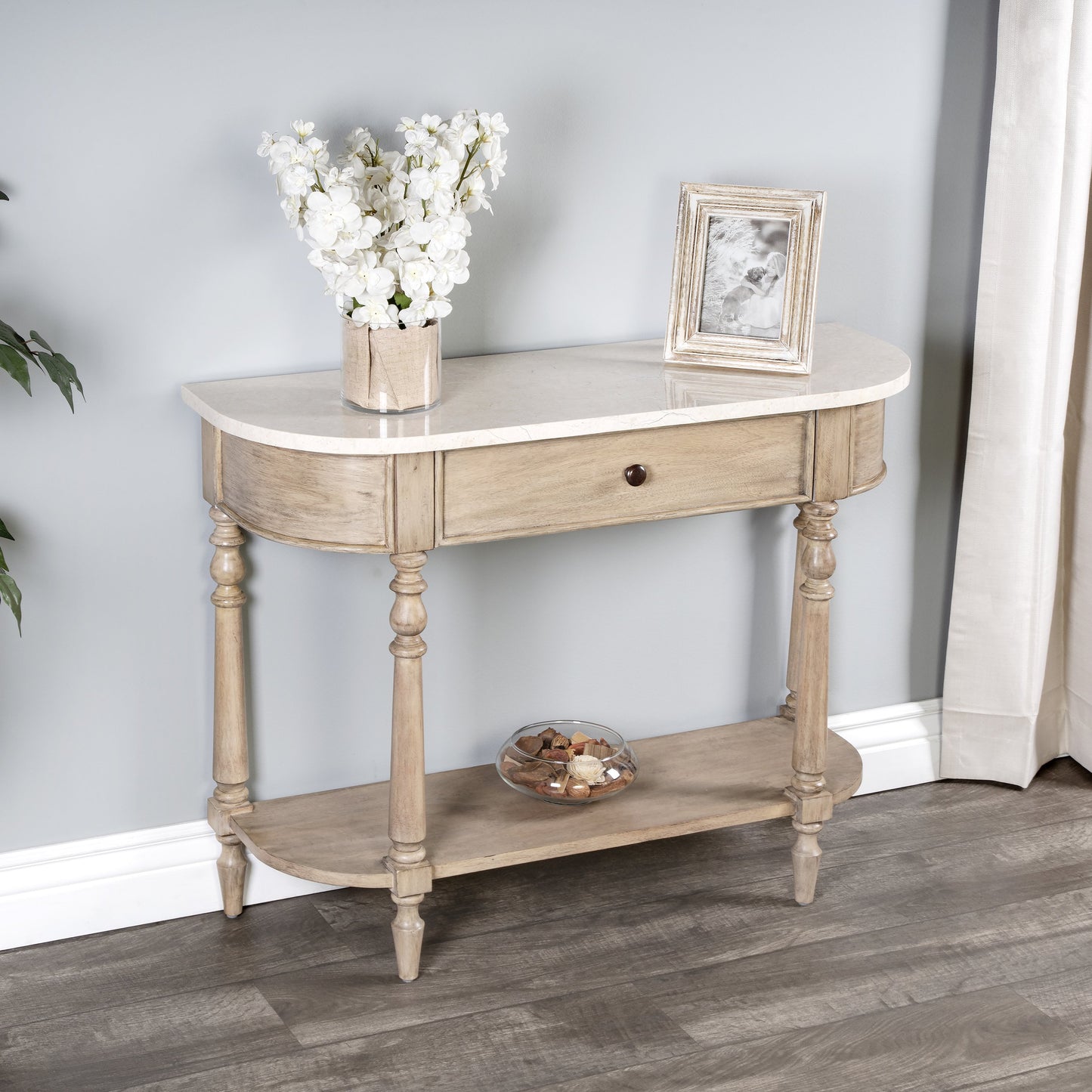 016 SR-910321 | Lifestyle | Danielle Console Table by Butler Specialty Company. Made from marble, mahogany wood mdf, mahogany veneer, plywood in a cottage & farmhouse style.