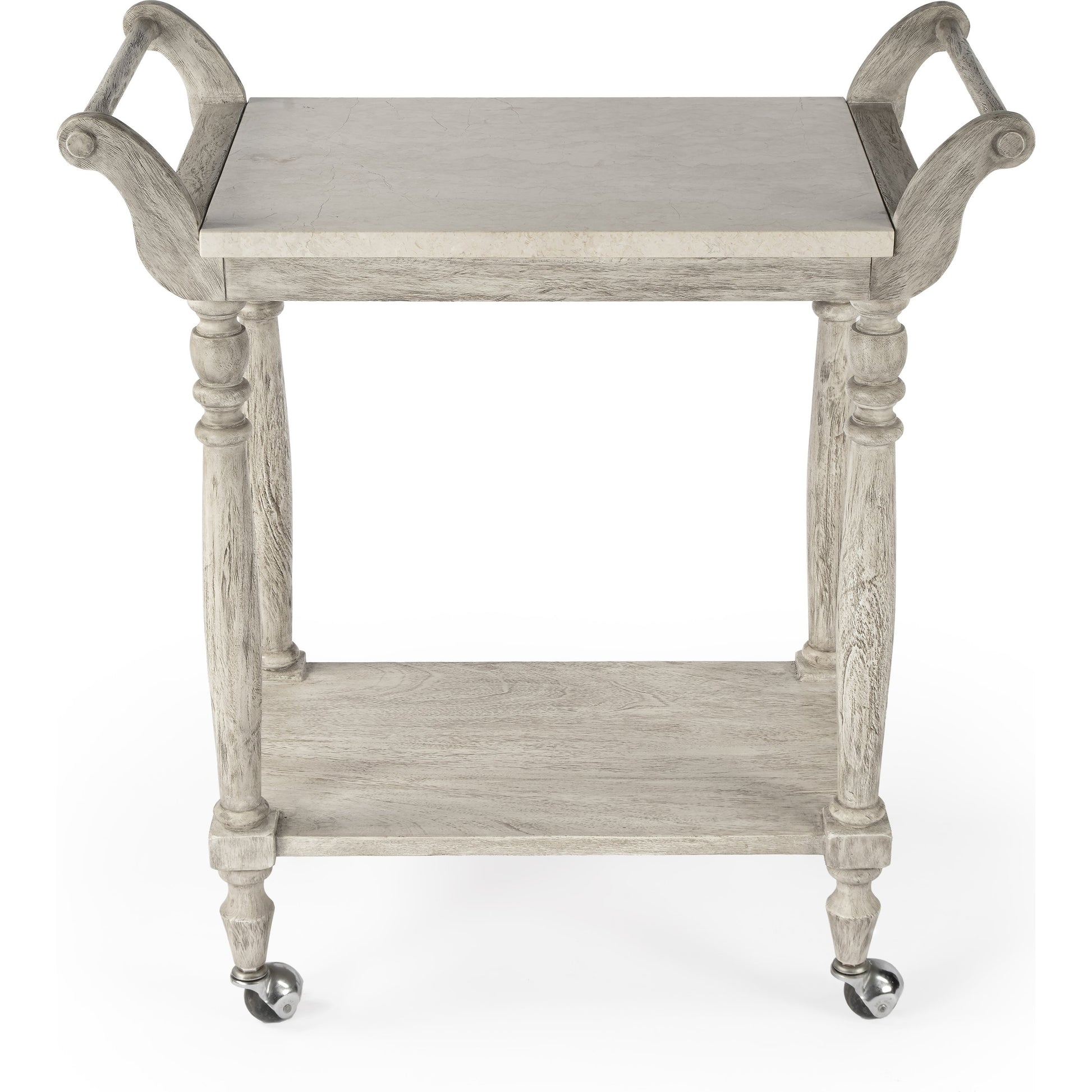 Danielle Serving Cart by Butler Specialty Company in gray and rustic gray. Made from marble, mahogany wood, mdf, mahogany veneer, plywood in a cottage & farmhouse style.