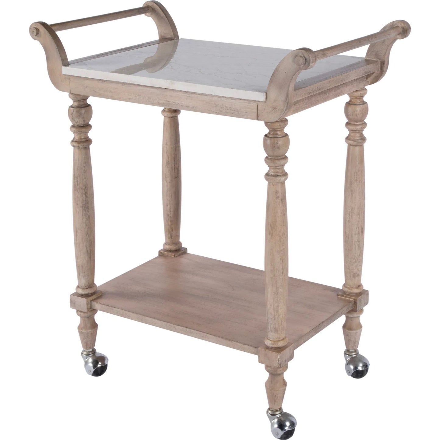 001 SI-2324889 | Primary Silo | Danielle 2 Tier Bar Cart by Butler Specialty Company in sandalwood beige. Made from marble, mahogany, mdf, mahogany veneer, plywood in a traditional style.