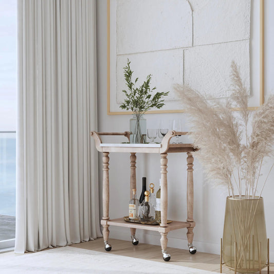 Danielle 2 Tier Bar Cart by Butler Specialty Company in sandalwood beige. Made from marble, mahogany, mdf, mahogany veneer, plywood in a unique style.