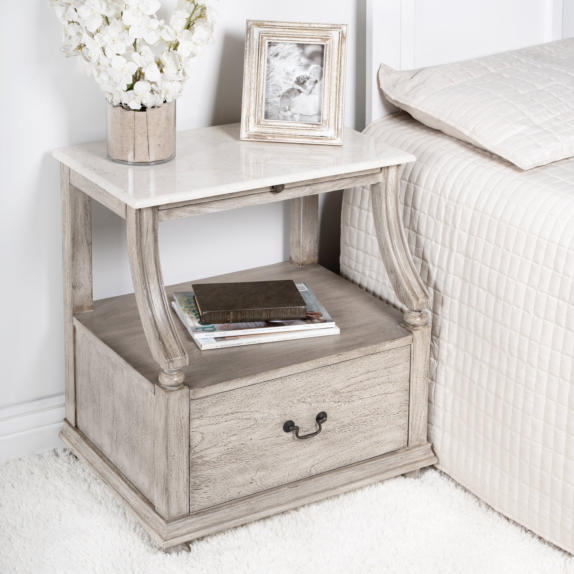 Danielle Nightstand by Butler Specialty Company. Made from marble, mahogany wood, mdf, mahogany veneer in a traditional style.