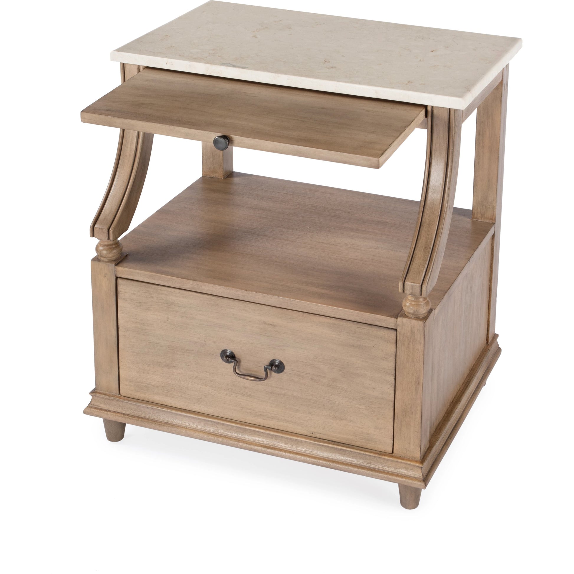 Mabel Marble 1 Drawer Nightstand by Butler Specialty Company in tan/beige and sandalwood beige. Made from marble, mahogany wood, mdf, mahogany veneer, plywood in a cottage & farmhouse style.