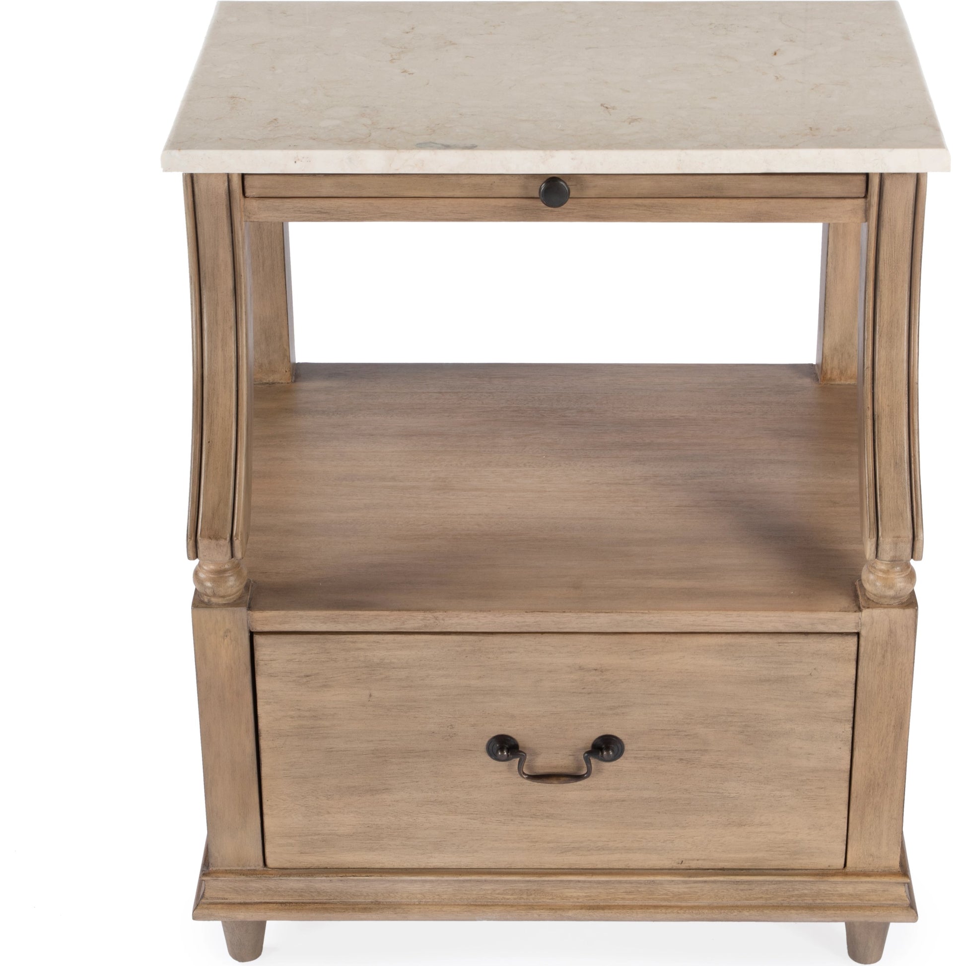 Mabel Marble 1 Drawer Nightstand by Butler Specialty Company in tan/beige and sandalwood beige. Made from marble, mahogany wood, mdf, mahogany veneer, plywood in a cottage & farmhouse style.