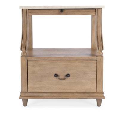 Mabel Marble 1 Drawer Nightstand by Butler Specialty Company in tan/beige and sandalwood beige. Made from marble, mahogany wood, mdf, mahogany veneer, plywood in a cottage & farmhouse style.