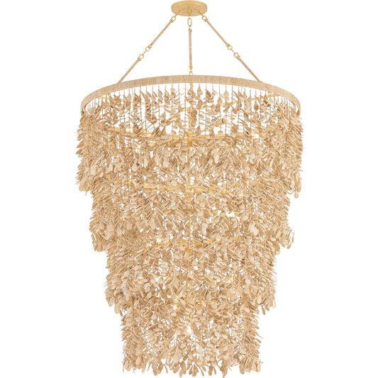 Naxos Chandelier by Corbett in vintage gold leaf. Made from unique in a modern style.