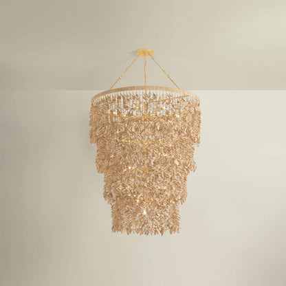 Naxos Chandelier by Corbett in vintage gold leaf. Made from unique in a modern style.