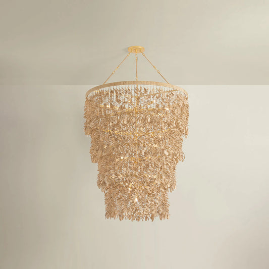 Naxos Chandelier by Corbett in vintage gold leaf. Made from unique in a modern style.