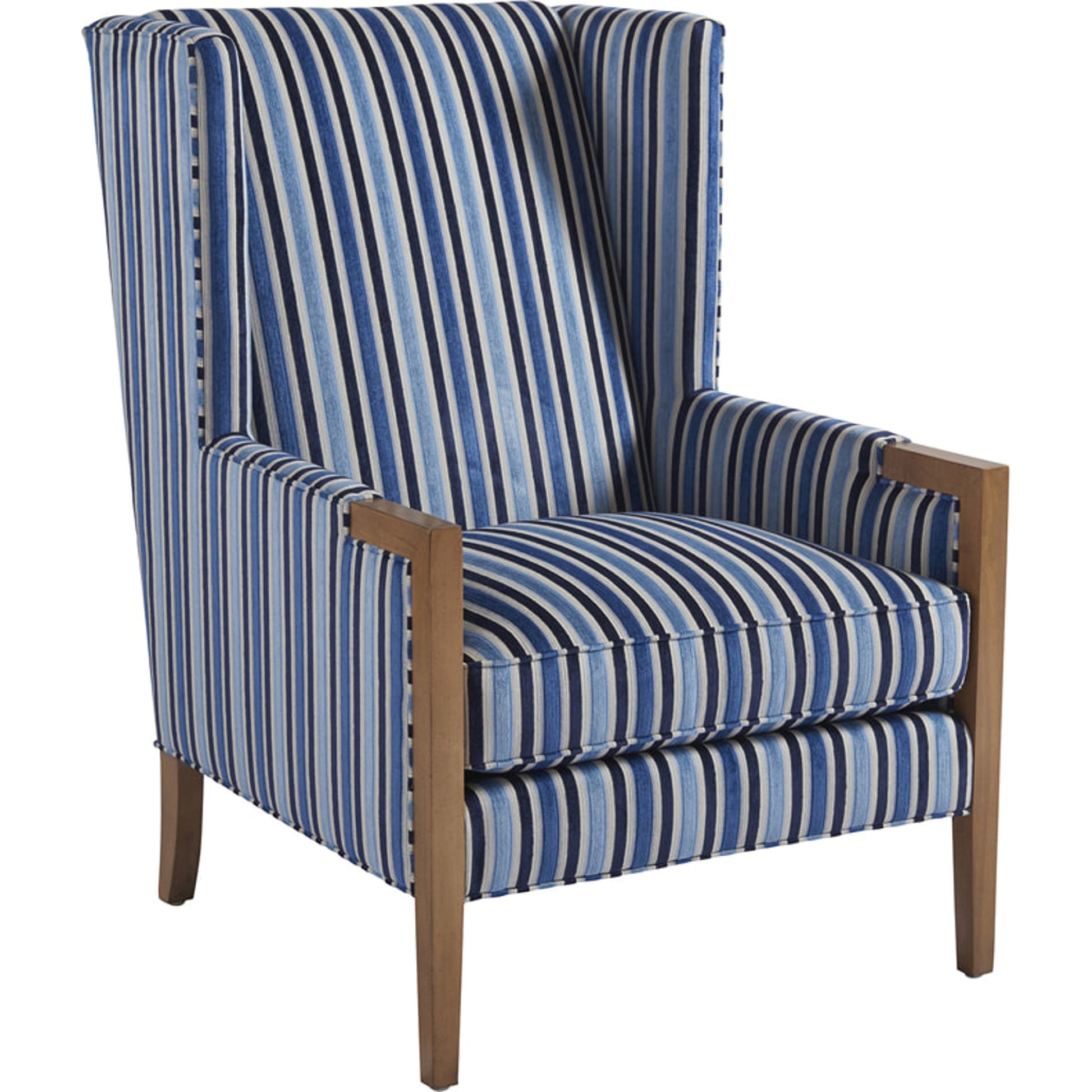 Stratton Wing Chair by Lexington in blue diamond. Made from unique in a coastal style.