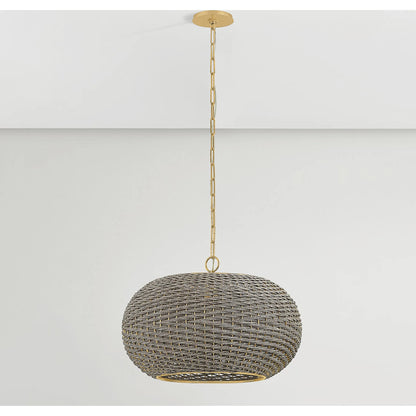 Penarth Pendant by Hudson Valley in aged brass. Made from natural woven in a rustic style.