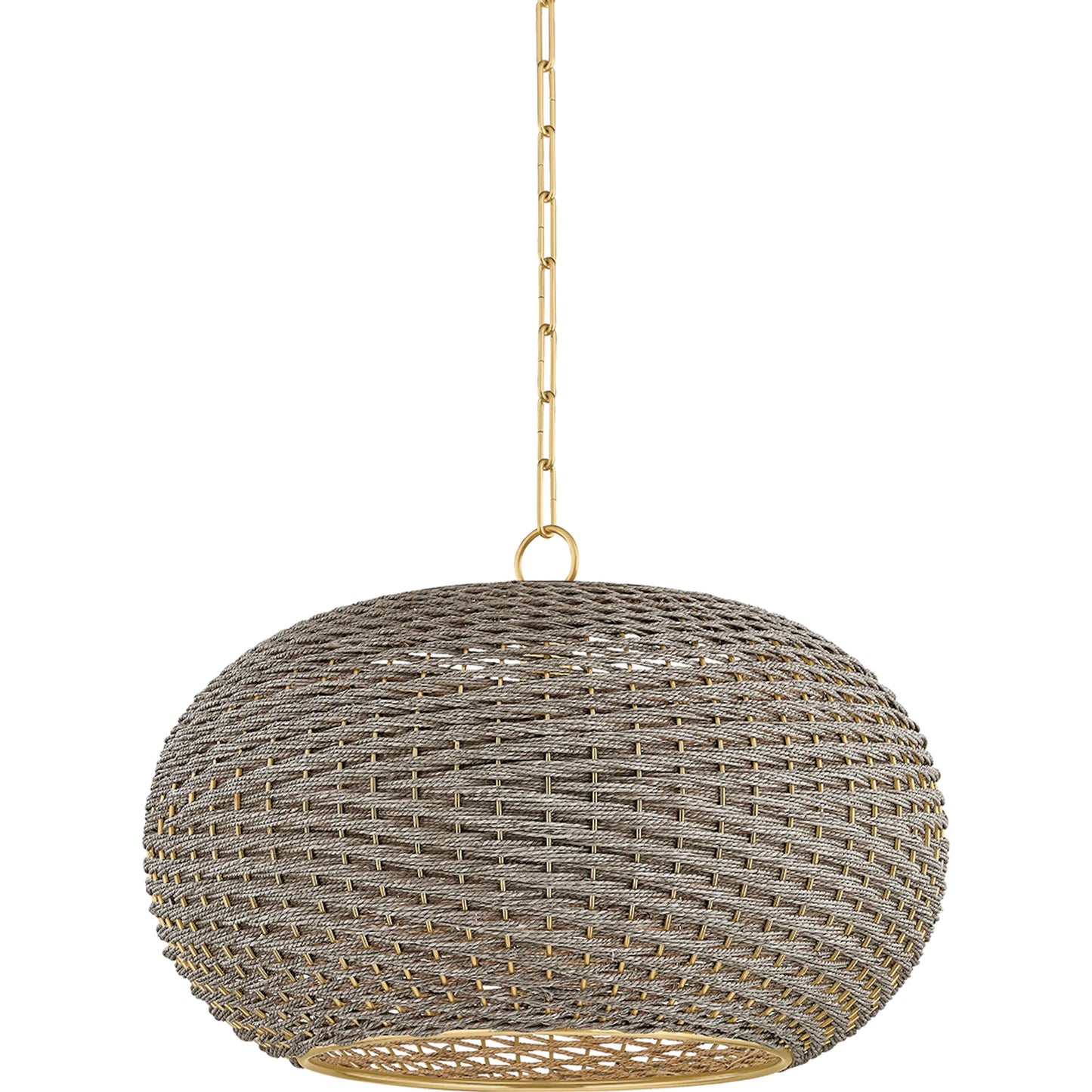 001 SI-2374408 | Primary Silo | Penarth Pendant by Hudson Valley in aged brass. Made from natural woven in a rustic style.