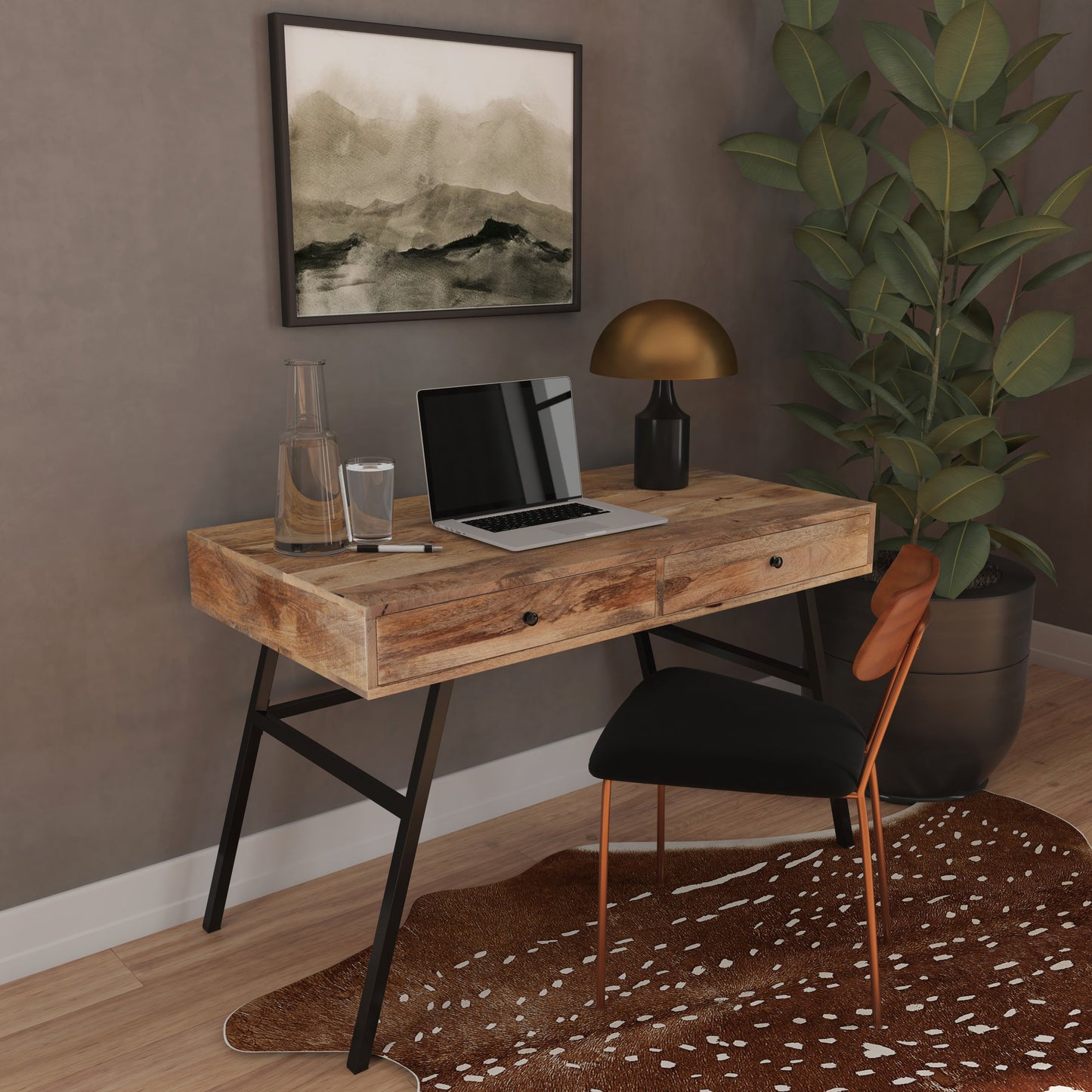 009 SI-1822347 | Lifestyle | Reison Desk by Butler Specialty Company in light brown. Made from iron, mango wood in a modern style.