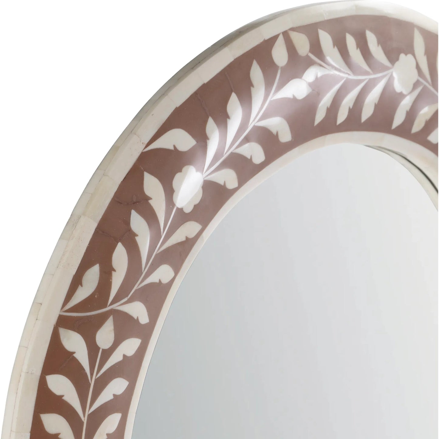 005 SI-2334042 | Closeup | Trubadu Wall Mirror by Butler Specialty Company in brown, white. Made from bone, resin, mdf in a traditional style.