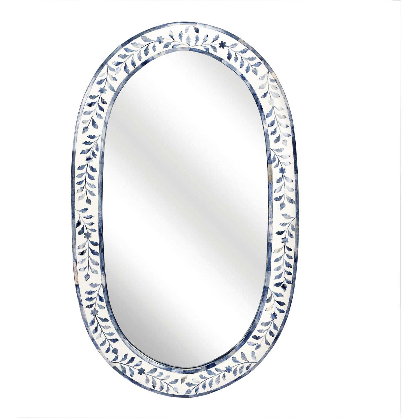 001 SR-910350 | Additional Silo | Trubadur Mirror by Butler Specialty Company in white and blue and blue, white bone. Made from bone inlay, mdf, resin, mango wood in a cottage & farmhouse style.