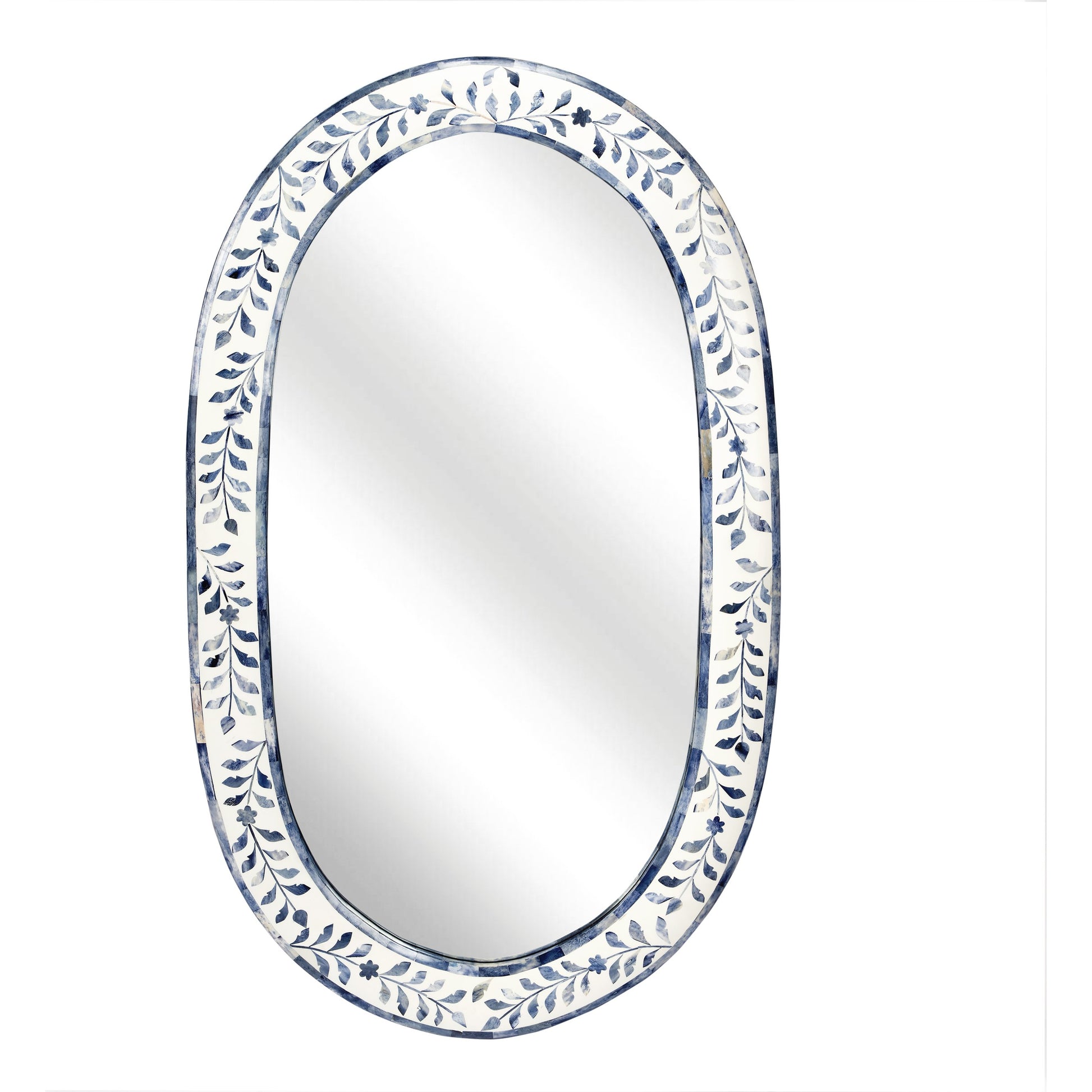 Trubadur Mirror by Butler Specialty Company in white and blue and blue, white bone. Made from bone inlay, mdf, resin, mango wood in a cottage & farmhouse style.