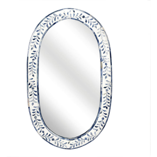 Trubadur Mirror by Butler Specialty Company in white and blue and blue, white bone. Made from bone inlay, mdf, resin, mango wood in a cottage & farmhouse style.