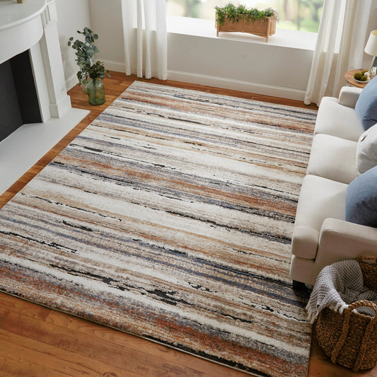 Gilmore Stripes Rug - 39MQF by Feizy in ivory, orange, gray. Made from polypropylene in a unique style.