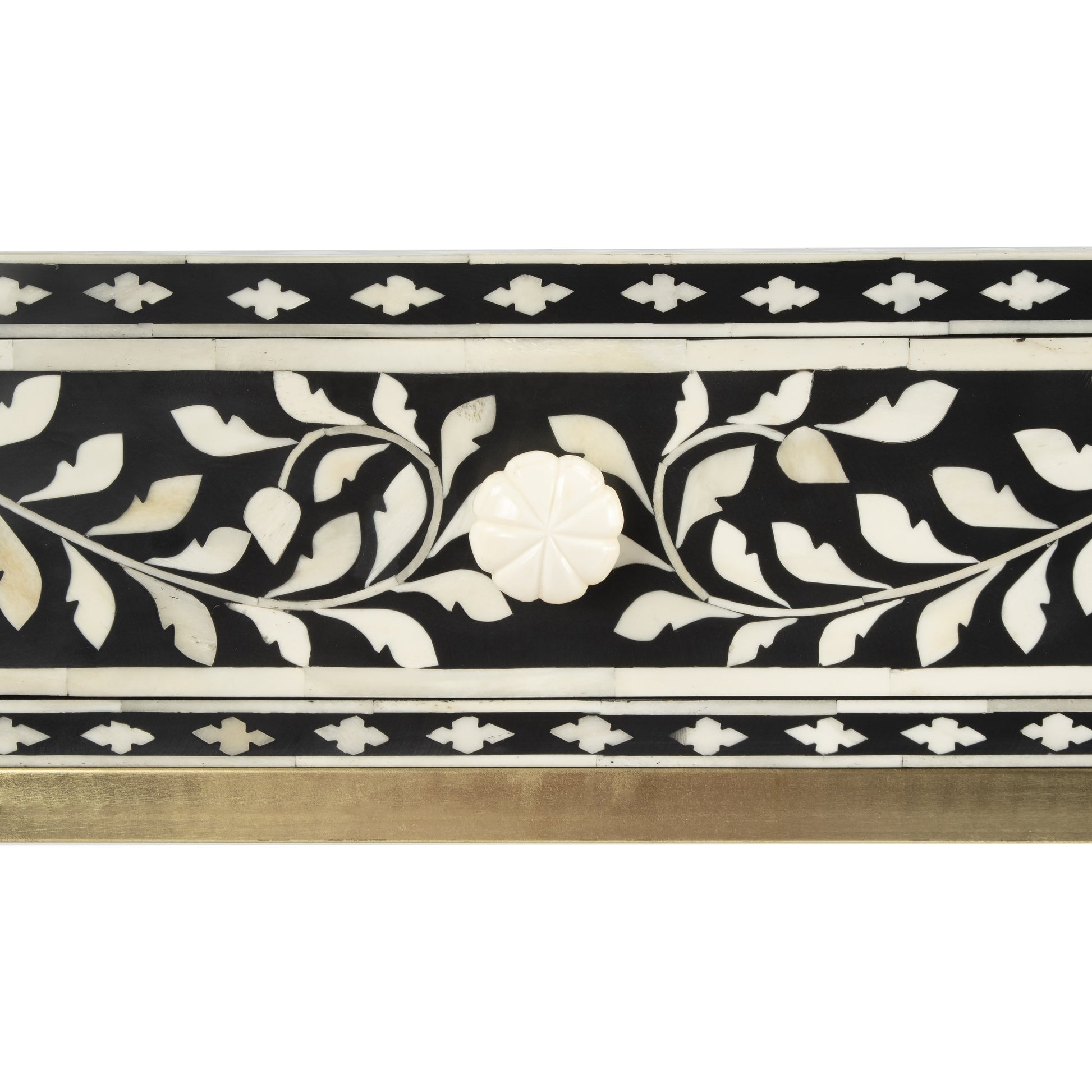 Perilla Writing Desk by Butler Specialty Company in black and white,gold and black bone. Made from bone inlay, mdf, resin, iron, mango wood in a eclectic & global style.