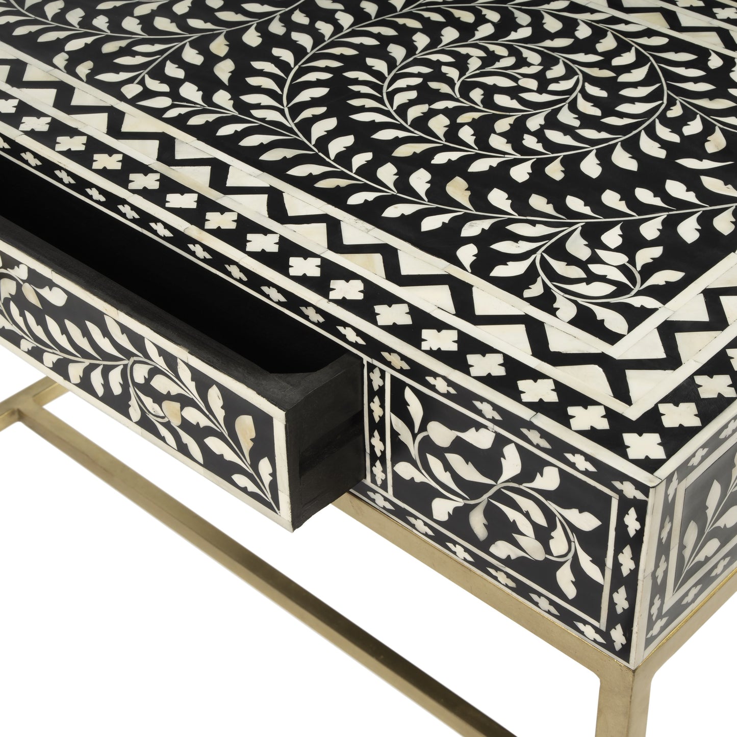 006 SR-910333 | Additional Silo | Perilla Writing Desk by Butler Specialty Company in black and white,gold and black bone. Made from bone inlay, mdf, resin, iron, mango wood in a eclectic & global style.