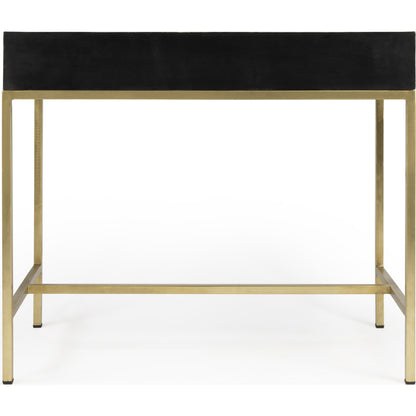 Perilla Writing Desk by Butler Specialty Company in black and white,gold and black bone. Made from bone inlay, mdf, resin, iron, mango wood in a eclectic & global style.