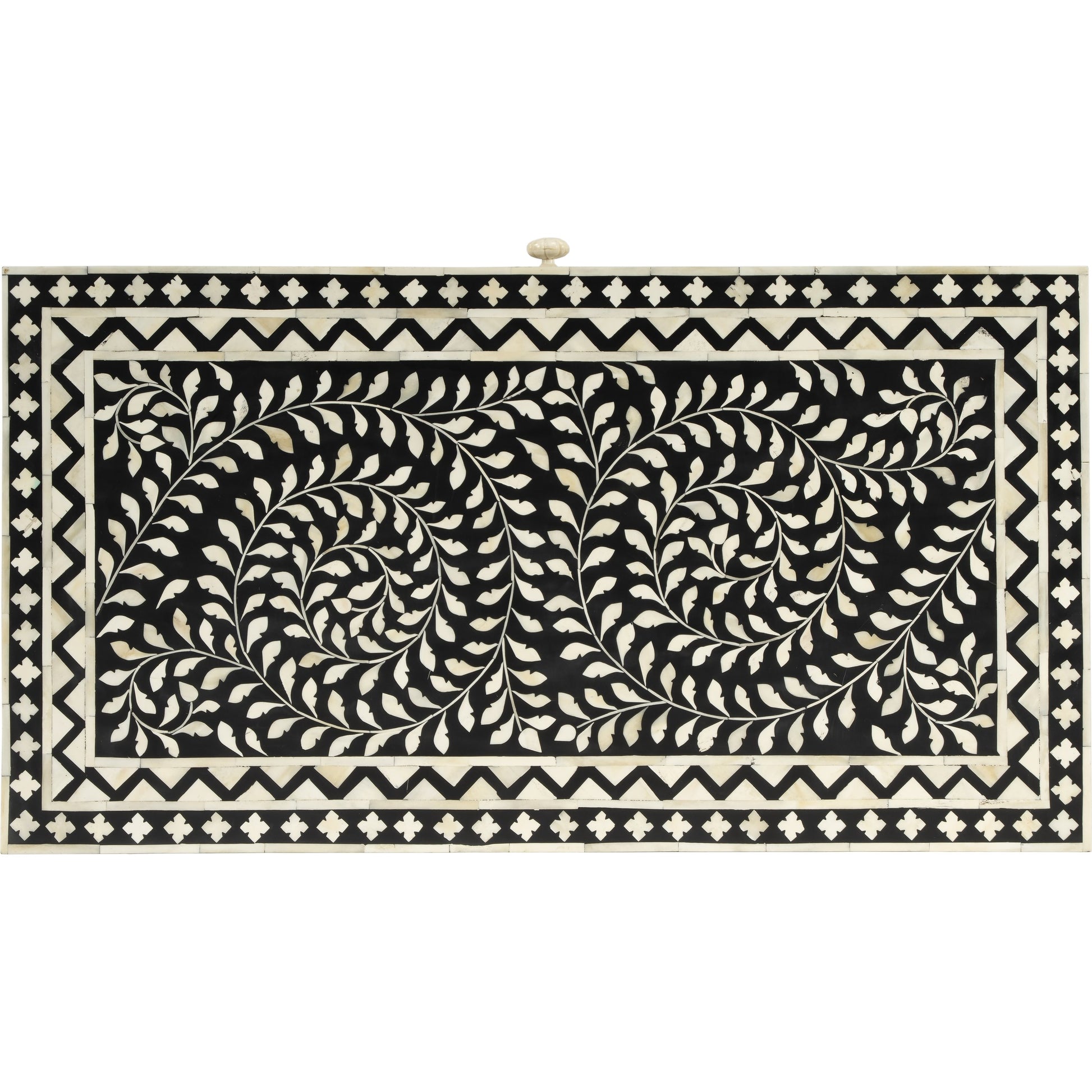 Perilla Writing Desk by Butler Specialty Company in black and white,gold and black bone. Made from bone inlay, mdf, resin, iron, mango wood in a eclectic & global style.