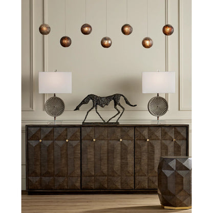 Pathos Rectangular 7-LIGHT Multi-Drop Pendant by Currey and Company in antique silver, antique gold, matte charcoal, silver. Made from glass in a modern style.