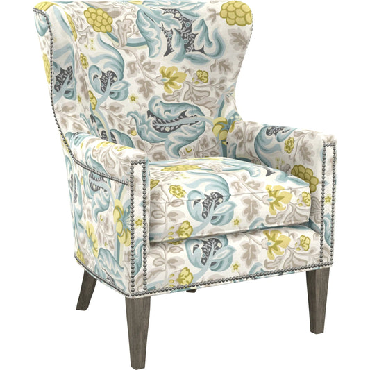 Avery Wing Chair by Barclay Butera. Made from mahogany, fabric in a cottage & farmhouse style.