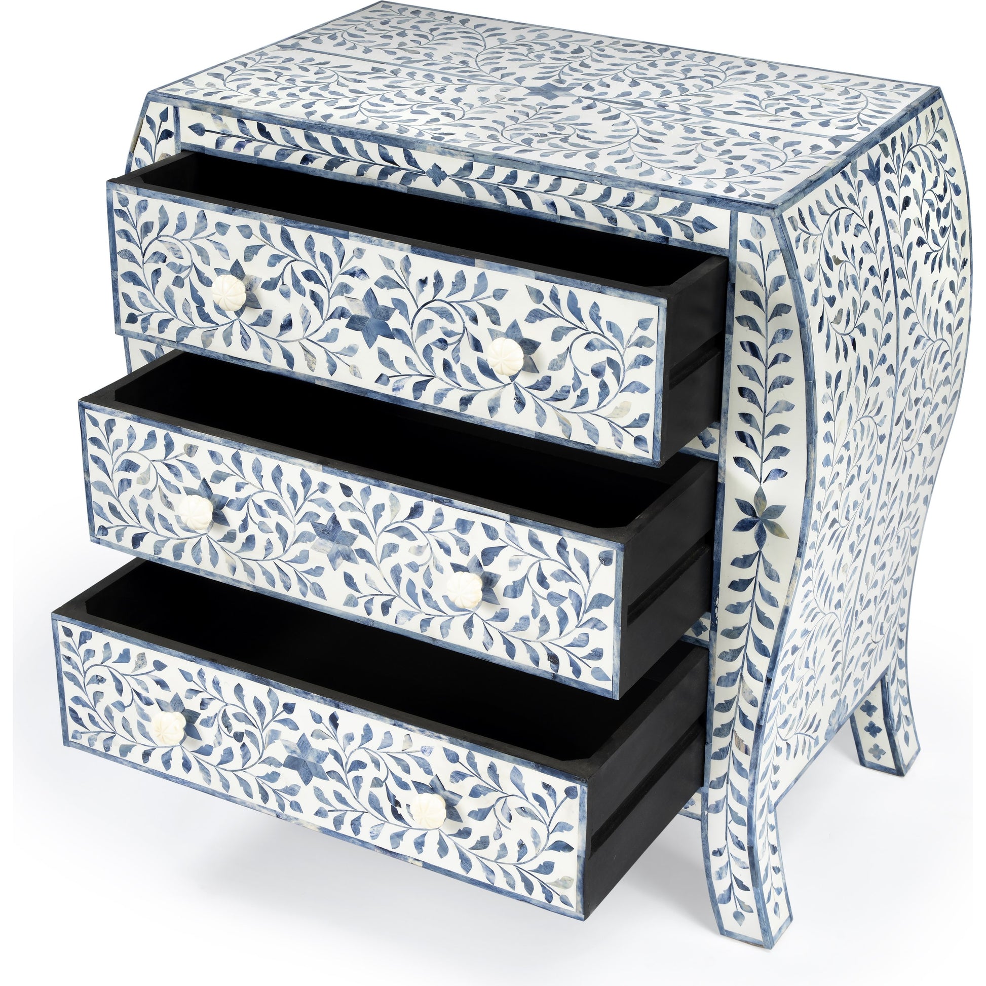 Trubadur Chest by Butler Specialty Company in white and blue and blue, white bone. Made from bone inlay, mdf, resin, mango wood in a cottage & farmhouse style.