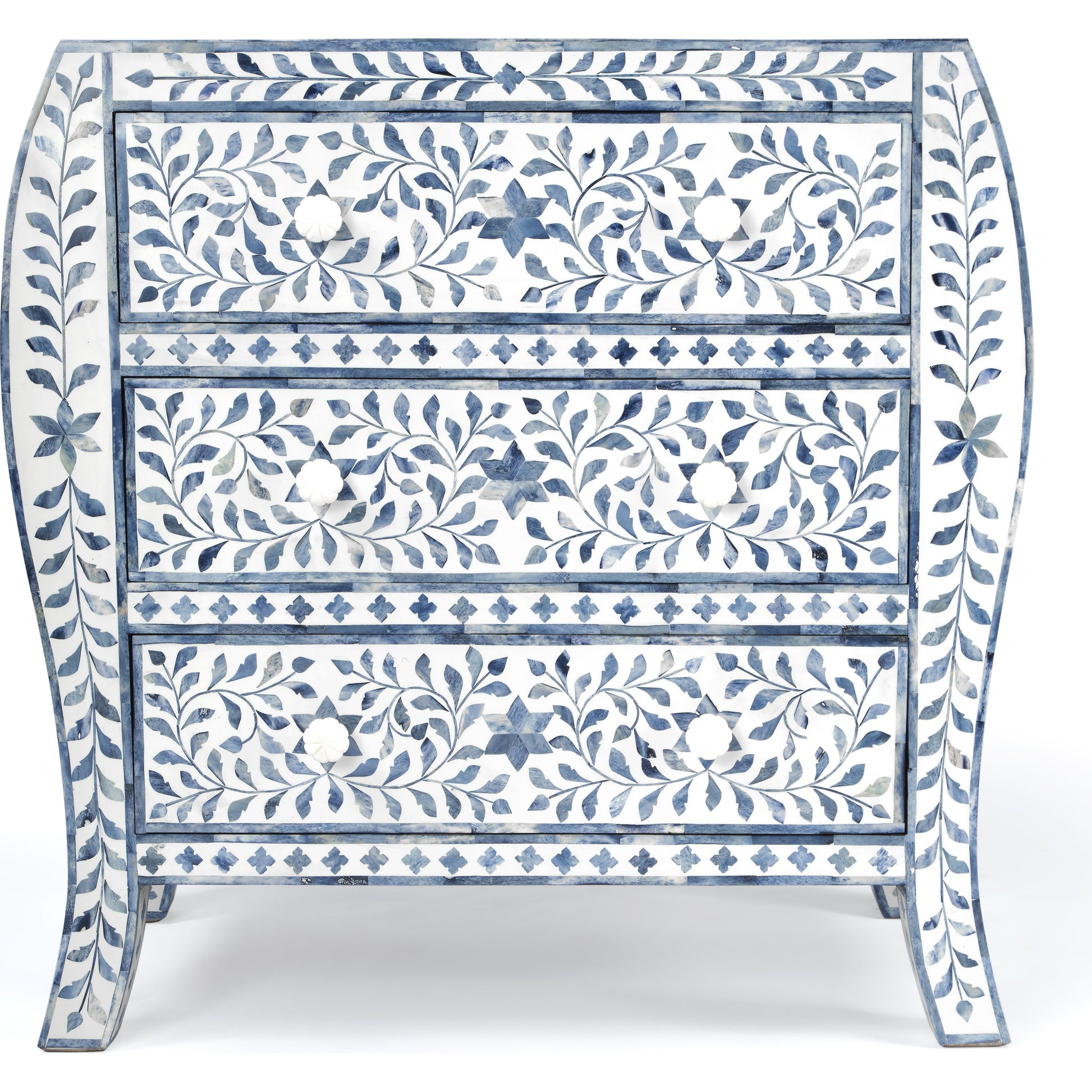 Trubadur Chest by Butler Specialty Company in white and blue and blue, white bone. Made from bone inlay, mdf, resin, mango wood in a cottage & farmhouse style.
