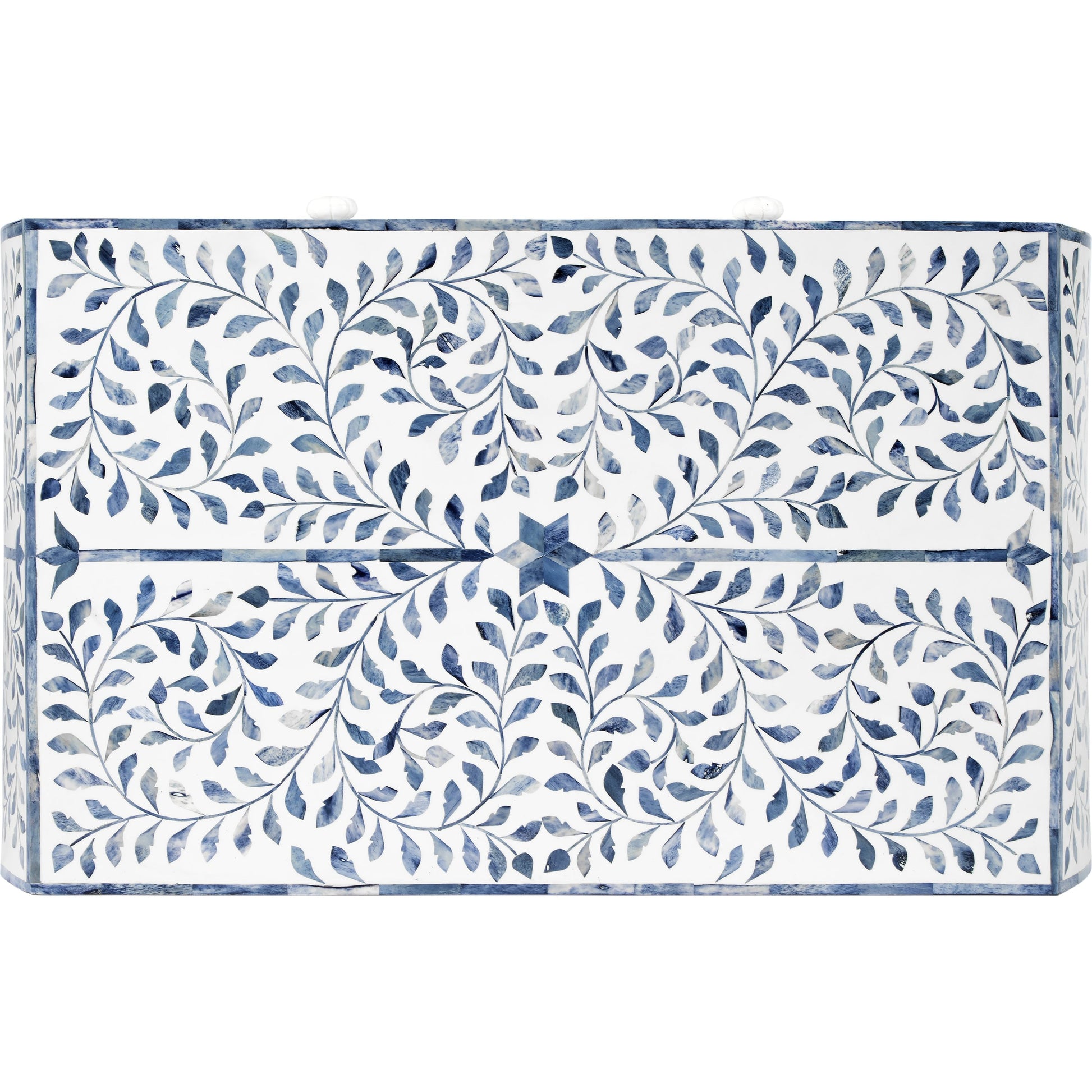 Trubadur Chest by Butler Specialty Company in white and blue and blue, white bone. Made from bone inlay, mdf, resin, mango wood in a cottage & farmhouse style.