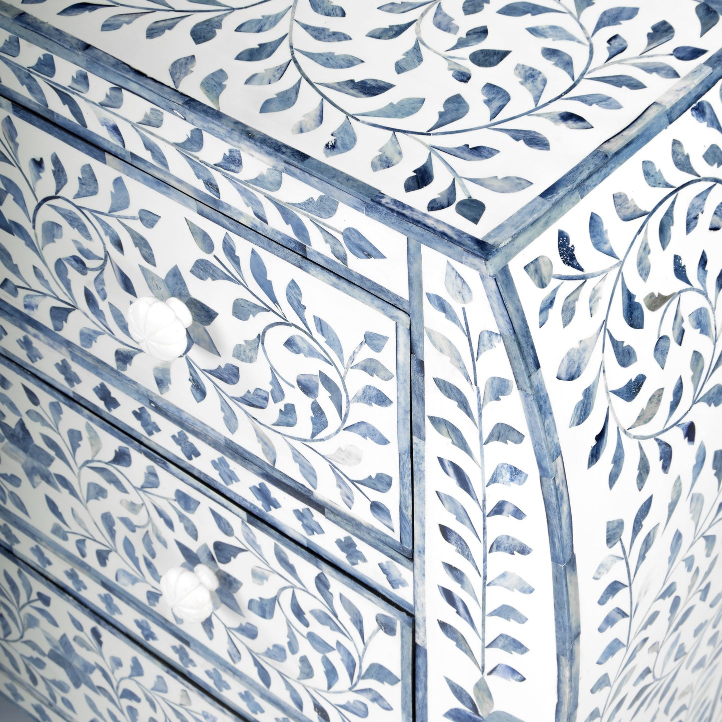 006 SR-910349 | Additional Silo | Trubadur Chest by Butler Specialty Company in white and blue and blue, white bone. Made from bone inlay, mdf, resin, mango wood in a cottage & farmhouse style.