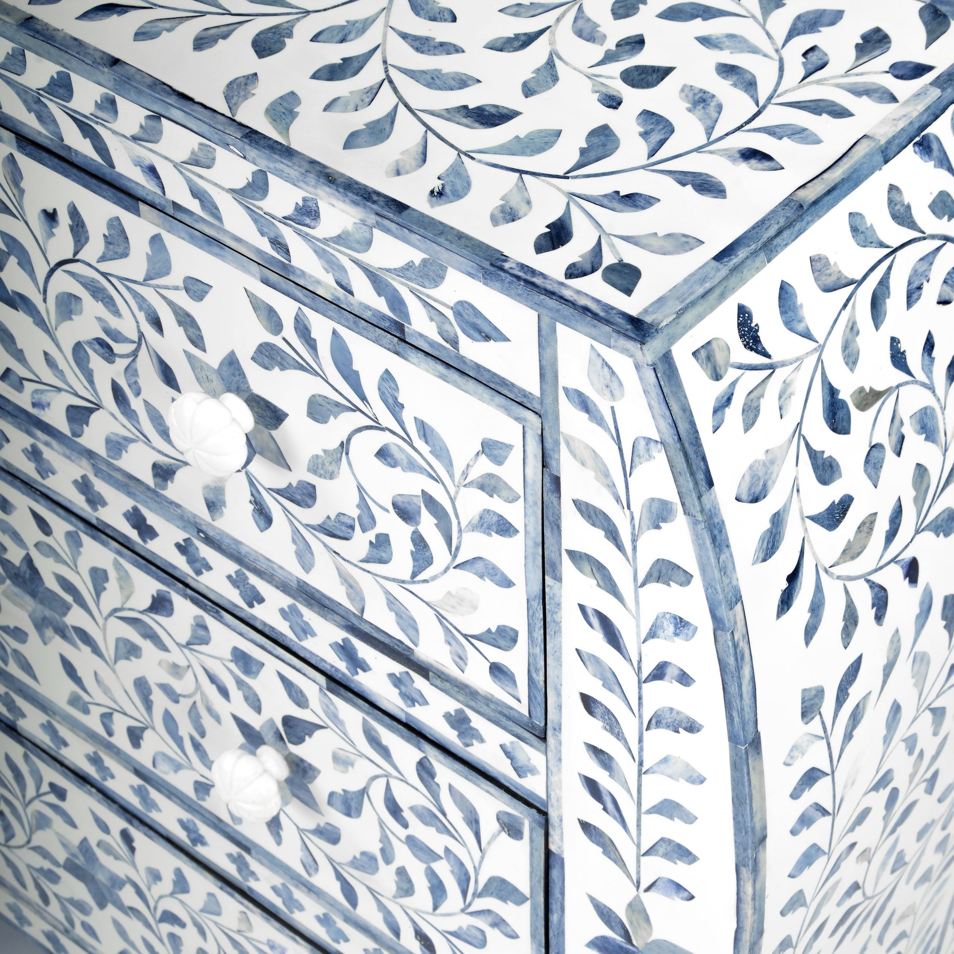 Trubadur Chest by Butler Specialty Company in white and blue and blue, white bone. Made from bone inlay, mdf, resin, mango wood in a cottage & farmhouse style.