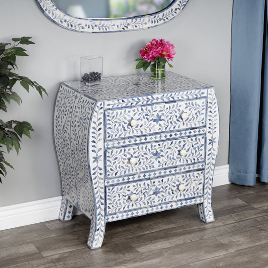 Trubadur Chest by Butler Specialty Company in white and blue and blue, white bone. Made from bone inlay, mdf, resin, mango wood in a cottage & farmhouse style.