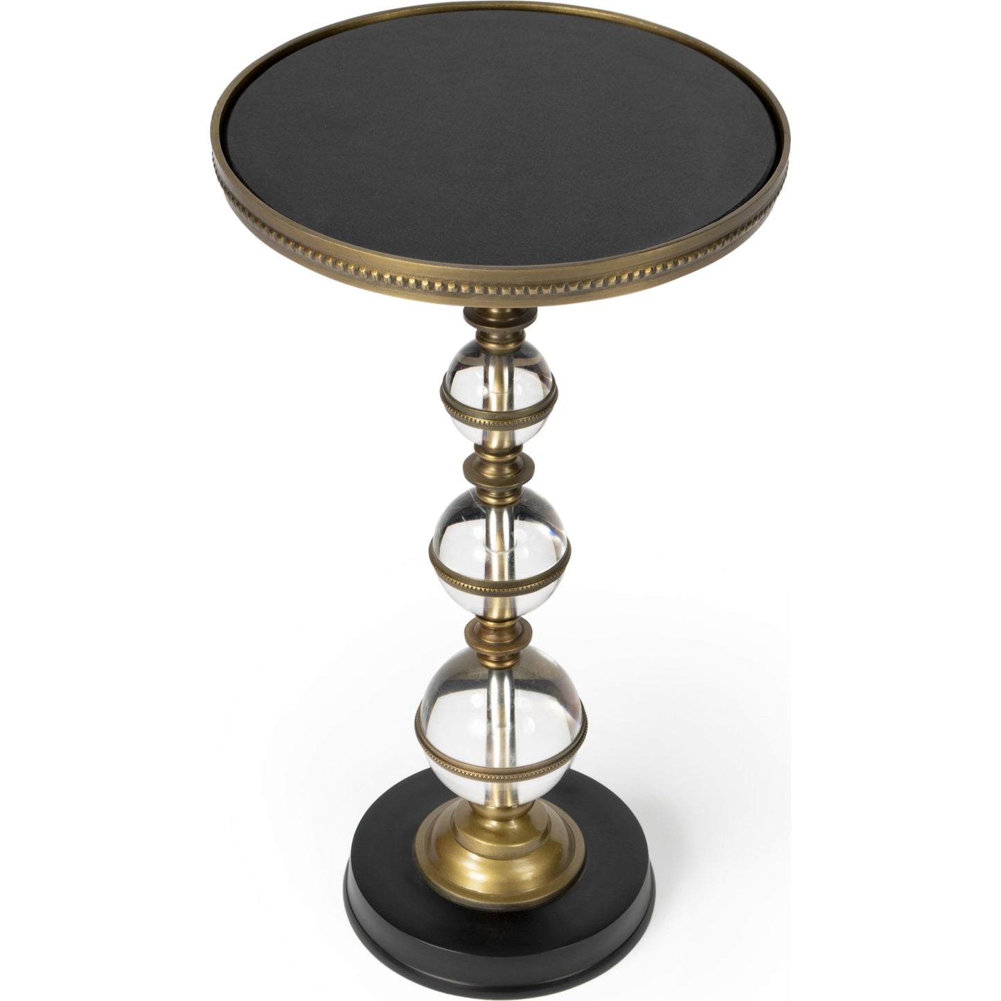 001 SR-910328 | Primary Silo | Forella Pedestal End Table by Butler Specialty Company in black,bronze,clear and butler loft. Made from granite, acrylic, aluminum, iron in a traditional style.