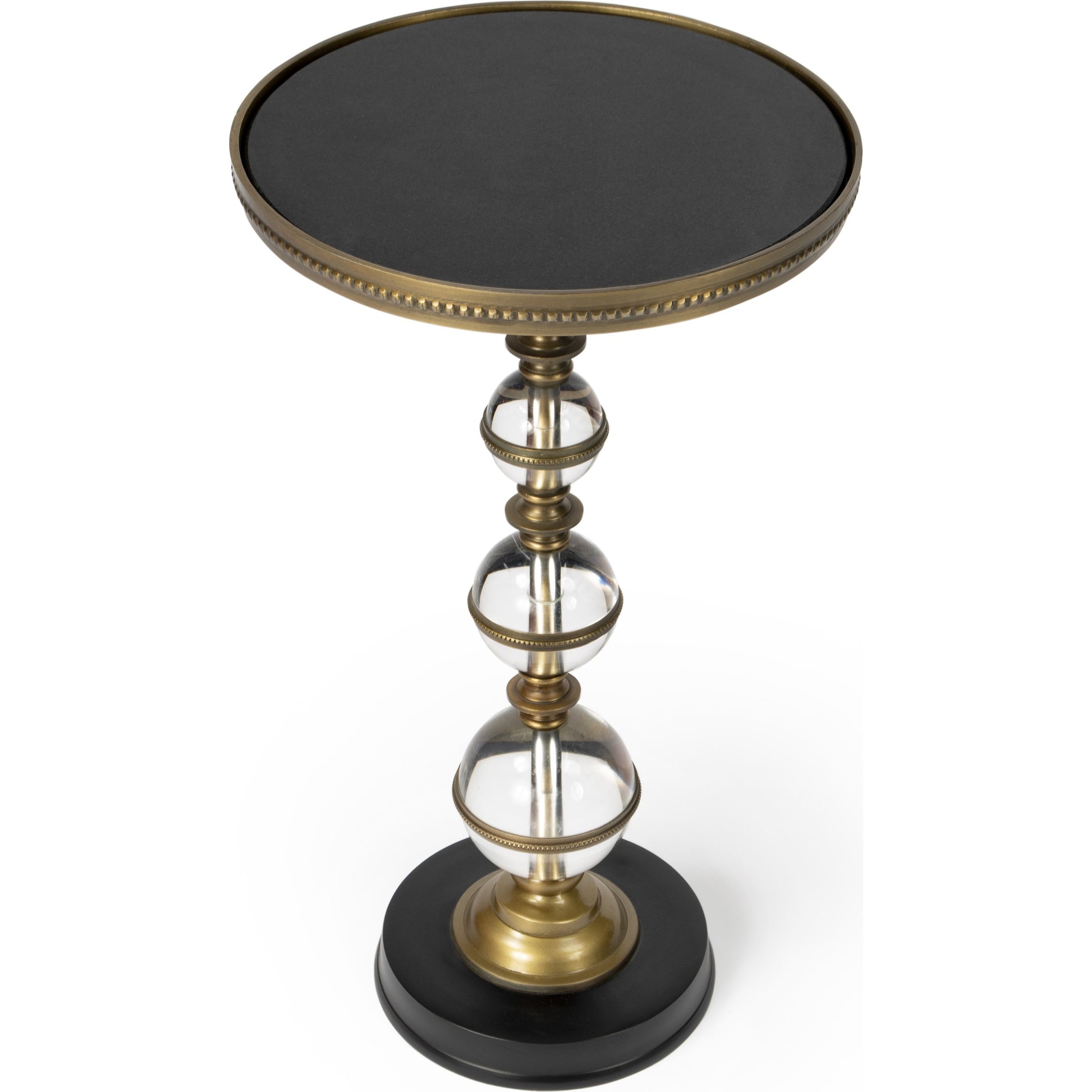 Forella Pedestal End Table by Butler Specialty Company in black,bronze,clear and butler loft. Made from granite, acrylic, aluminum, iron in a traditional style.
