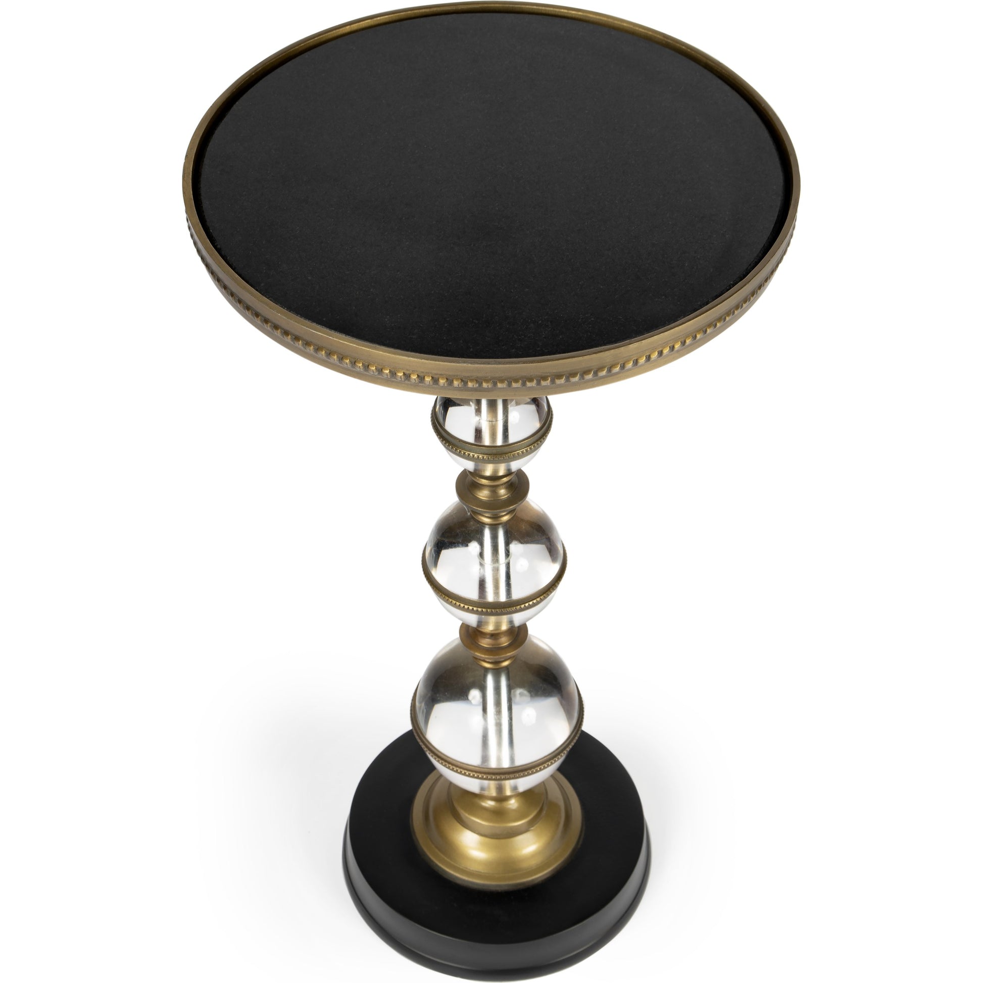 Forella Pedestal End Table by Butler Specialty Company in black,bronze,clear and butler loft. Made from granite, acrylic, aluminum, iron in a traditional style.