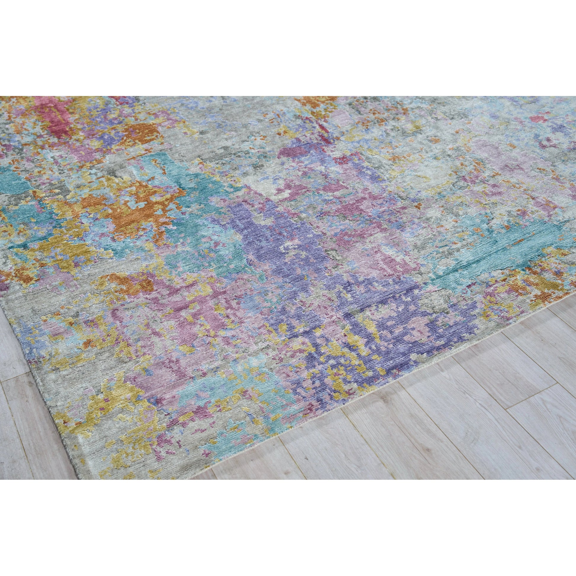 Floor Art Rug IV by Exquisite Rugs in ivory, multi. Made from bamboo silk in a unique style.