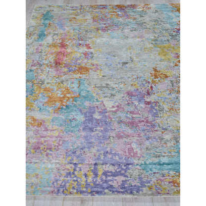Floor Art Rug IV by Exquisite Rugs in ivory, multi. Made from bamboo silk in a unique style.