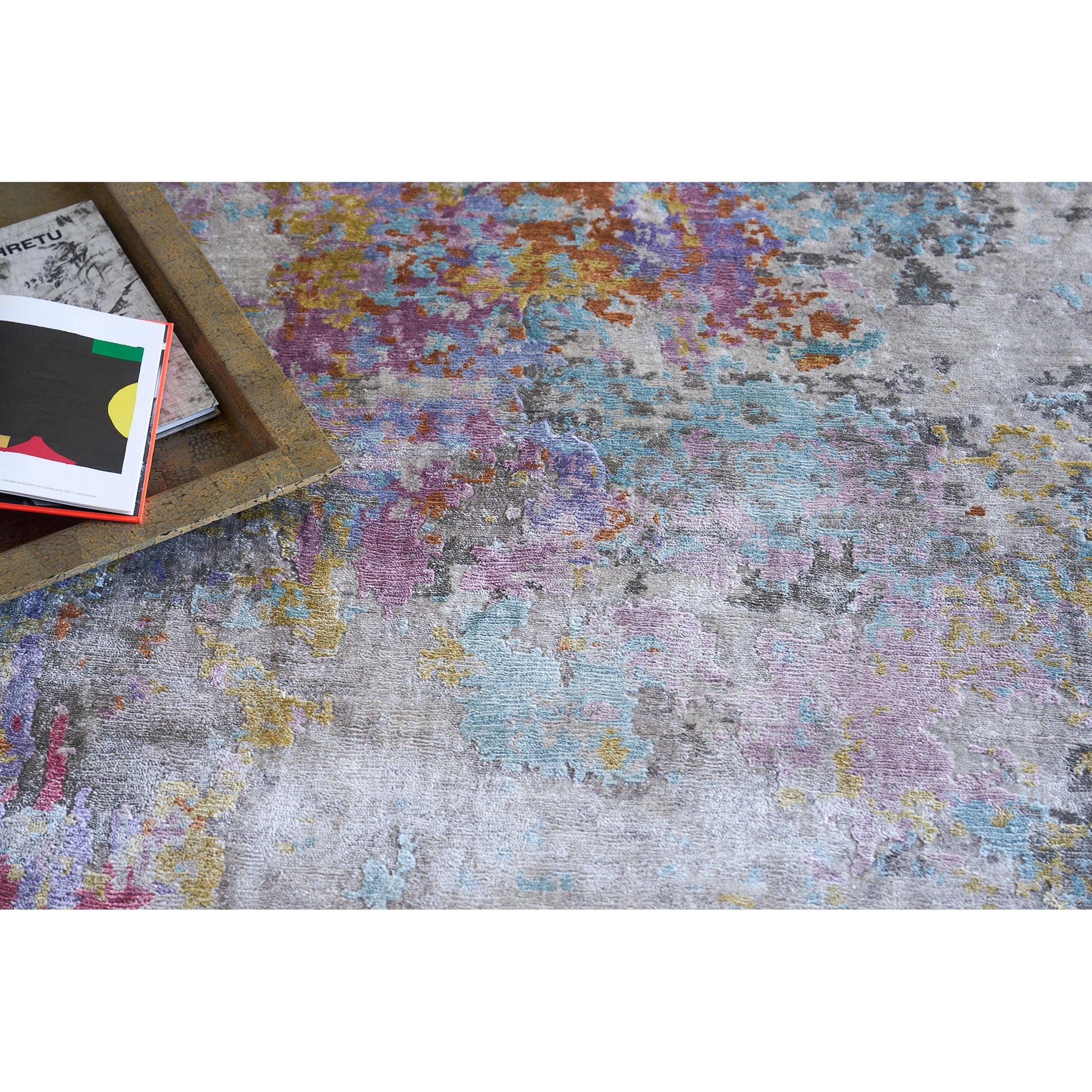 Floor Art Rug IV by Exquisite Rugs in ivory, multi. Made from bamboo silk in a unique style.