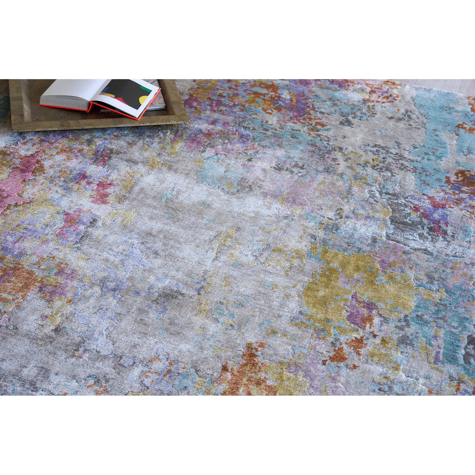 Floor Art Rug IV by Exquisite Rugs in ivory, multi. Made from bamboo silk in a unique style.