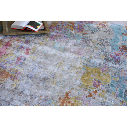 Floor Art Rug IV by Exquisite Rugs in ivory, multi. Made from bamboo silk in a unique style.